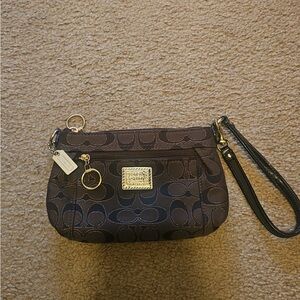 Coach Signature Brown Wristlet with Black Strap